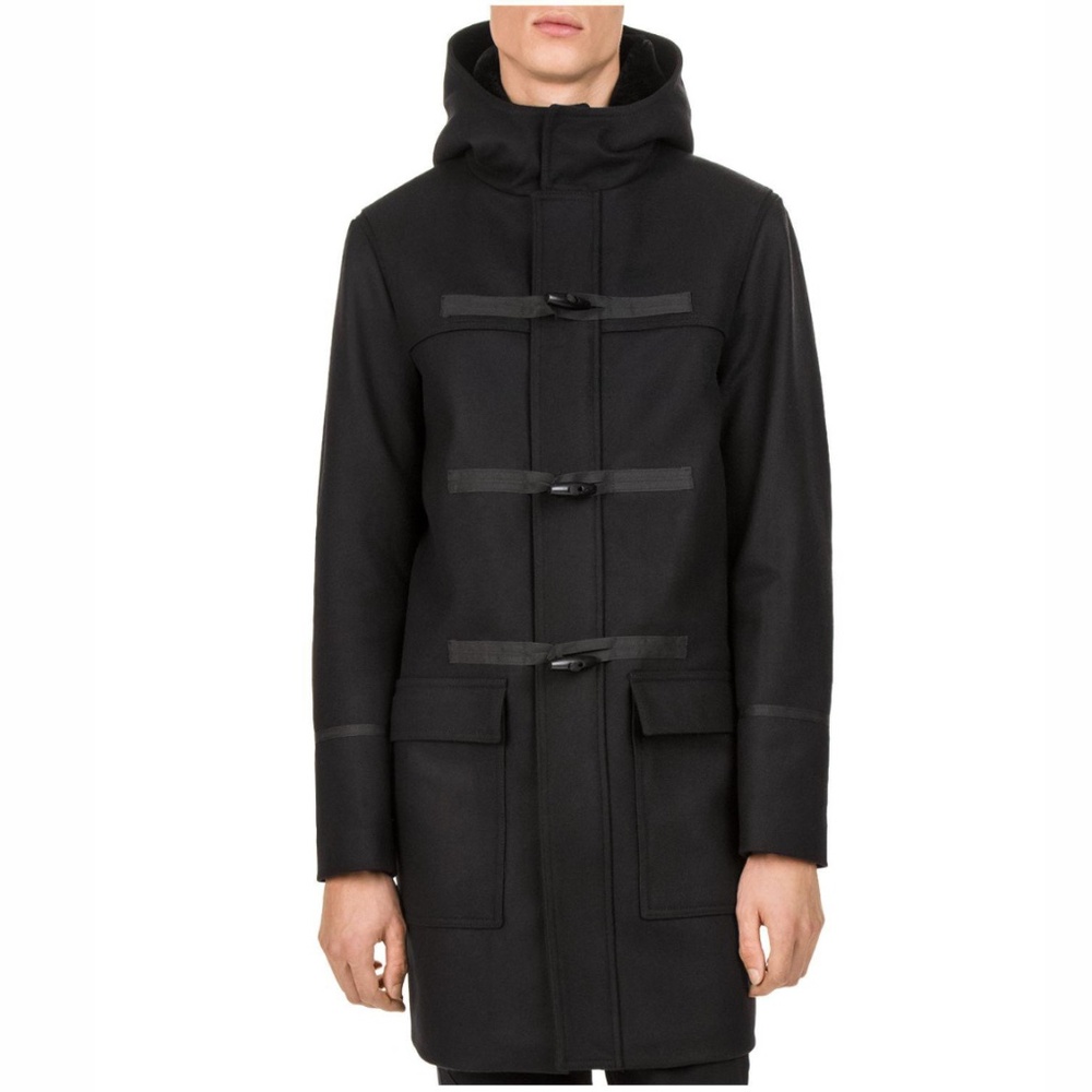 THE KOOPLES Black Hooded Wool Military Coat